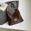 Brown suede half-moon shoulder bag with cartoon bear print and leather strap - Coffee (No Pendant)