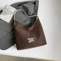 Brown leopard print tote bag with cute cartoon patch and grey shoulder strap - Coffee Leopard (No Charm)