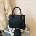 Retro black PU leather handbag with wrinkled texture and adjustable shoulder strap - No Pendant / Black