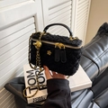 Classic black bouclé tweed chain bag with gold floral accents and metallic hardware - Black Large
