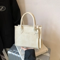 Chic cream white faux leather small tote bag with KOCOMU logo and crossbody strap - No Pendant / White