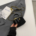 Elegant black tweed mini chain bag with golden camellia buckle and crossbody strap - Small / Black