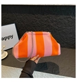 Striped knit clutch bag in orange and pink with silver chain strap and cloud silhouette - Orange