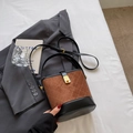 Quilted brown suede bucket bag with black leather trim and golden metal twist lock - Black And Coffee Without Pendant