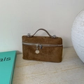 Petit sac à main chic en daim marron avec fermeture éclair en métal et pendentif rond - Marron