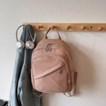 Minimalist nude pink leather backpack with litchi texture and silver ring zippers - Khaki