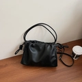 Schicke schwarze geraffte Wolken-Tasche mit Henkeln und verstellbarem Riemen - Schwarz