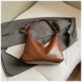 Vintage brown glossy leather hobo bag with unique knot handle and crossbody strap - Brown (Without Pendant)
