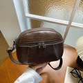 Bolso bandolera retro marrón oscuro de cuero PU con tres cremalleras y correa ancha - Marrón