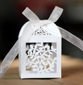 Elegante weiße lasergeschnittene Geschenkschachtel mit Blättermuster und Schleife - Weiß