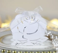 Laser-cut white paper rose wedding favor box with ribbon on decorative plate - White
