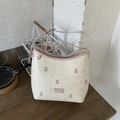 Grande borsa tote crema con bordi rosa e graziosi motivi di orsetti e coniglietti - Rosa Senza Pendente