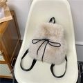 Mochila de felpa crema con lazo negro y correas de nailon ajustables - Caqui