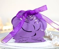 Purple laser cut rose favor box with ribbon bow on an elegant white jewelry tray - Dark Purple