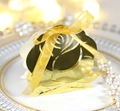 Elegant laser-cut gold rose candy box with yellow ribbon for wedding favors and parties - Reflective Gold