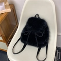 Mochila pequeña negra de peluche para mujer en piel sintética con lazo de ajuste chic - Negro