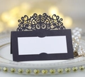 Marque-place noir découpé au laser avec motif floral doré pour mariages et événements - Noir