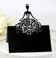 Elegant black laser-cut place card with female silhouette and rose patterns for banquet - Black