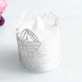 Weiße lasergeschnittene Dekopapierhüllen mit floralem Spitzendesign für LED-Teelichter - Weiß