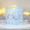 Elegant light blue pearl paper napkin ring featuring delicate laser-cut heart patterns - Light Blue