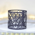 Elegant black laser-cut paper napkin ring featuring intricate heart and vine patterns - Black