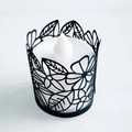 LED tea light candle with black laser-cut hollow floral pattern paper shade decoration - Black