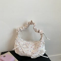 Sac hobo blanc à fleurs avec poignée froncée et nœuds en satin à motifs colorés - Blanc