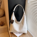 Off-white large capacity hobo bag with a leopard print case and matte PU leather finish - White with Pendant