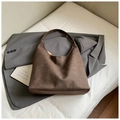 Minimalist dark brown suede hobo bag with a wide shoulder strap in a retro style - Coffee without Pendant