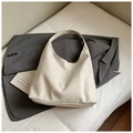 Minimalist beige PU leather hobo tote bag with wide strap and spacious interior - White Without Pendant
