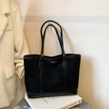 Black large tote bag in matte suede and leather finish with gold fashion logo detail - No Pendant / Black
