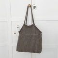 Klassische Shopper-Tasche mit Hahnentrittmuster in Braun und langen Tragegriffen - Khaki