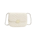 Creamy white quilted crossbody bag with gold square clasp and metal chain strap - No Pendant / Yellow