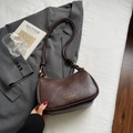 Vintage dark brown faux leather crescent shoulder bag with golden metallic hardware details - Coffee (No Pendant)