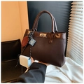 Brown matte vintage handbag with woven handle, metal lock and Bible book charm accessory - Coffee with Pendant