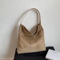 Khaki hobo shoulder bag in soft suede finish featuring a brand metal logo tag - No Pendant / Khaki