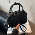 Classic black PU leather crossbody bag with dual handles and gold hardware details - Black