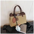Khaki frosted satchel with brown trim and vintage charm accessories in a stylish mix - Khaki with Pendant