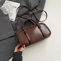 Retro deep brown polished leather bowling bag with top handles and adjustable shoulder strap - Coffee without Pendant