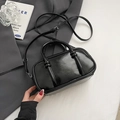 Classic black glossy bowling handbag with CLEAROK logo and adjustable strap for women - Black without Pendant