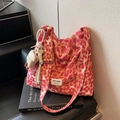 Pink leopard print shoulder bag with a cute plush pendant and wide strap for daily use - Pink with Pendant