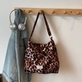 Chic leopard print canvas tote bag with adjustable shoulder strap and metal buckle - Brown No Pendant