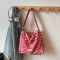 Pink leopard print crossbody bag with adjustable wide strap and branded woven label - Pink Without Pendant