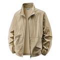 Men's lightweight khaki sun protection jacket with stand collar and zipper pockets - M / Khaki