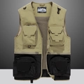 Gilet de pêche multi-poches pour hommes, bicolore kaki et noir avec doublure en maille - M / Kaki