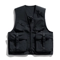 Black multi-pocket tactical utility vest with durable buckles and mesh lining - M / Black