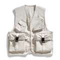 Cream multi-pocket utility vest in lightweight breathable mesh for outdoor activities - M / White
