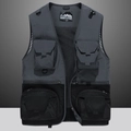 Gilet de pêche extérieur pour hommes avec poches multiples et doublure en maille - M / Gris