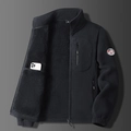 Men's black polar fleece jacket with stand collar, warm thickened lining and zip pockets - M / Black