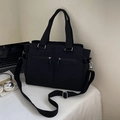 Borsa tote nera capiente in tela con tracolla regolabile per ufficio e uso quotidiano - Nero